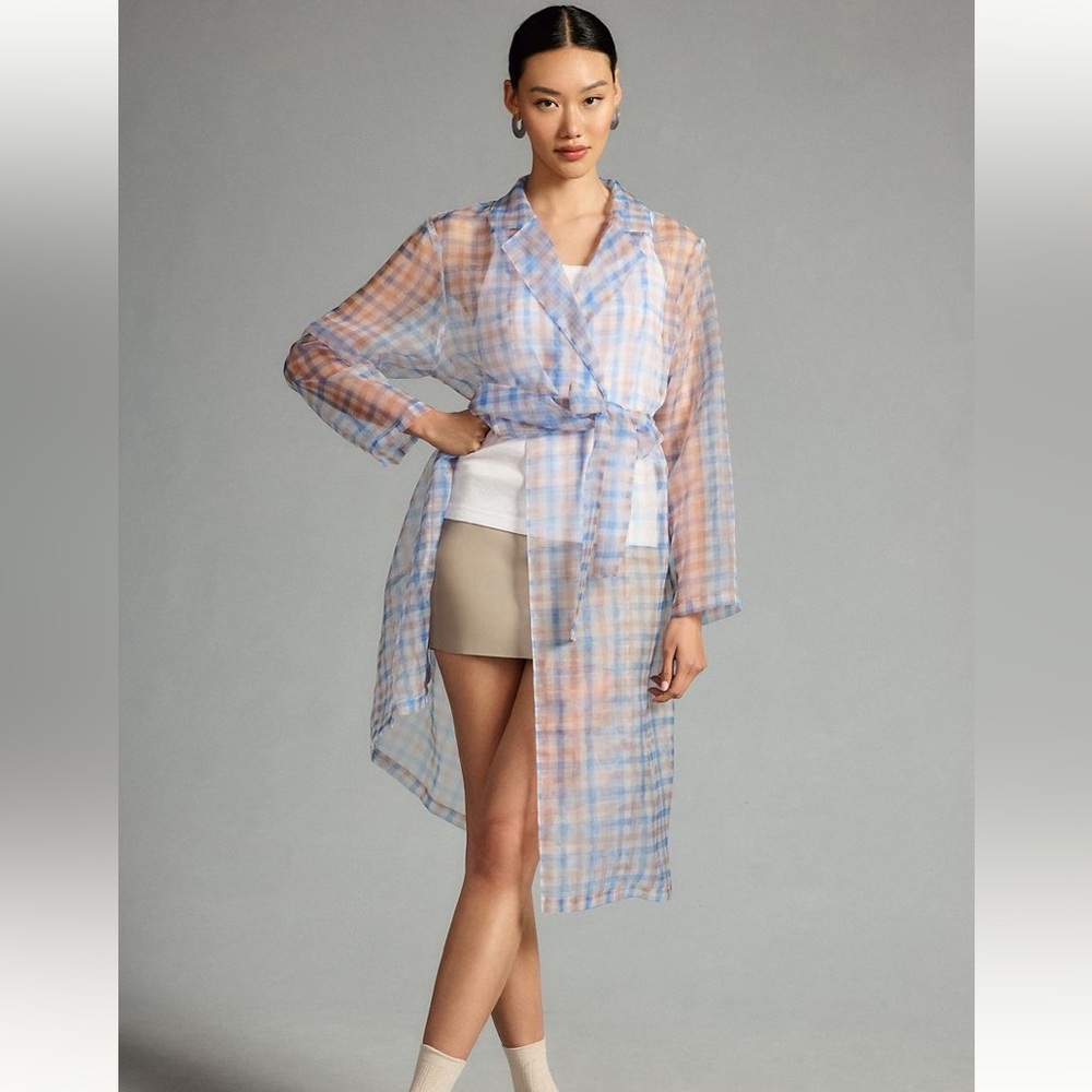 Anthropologie Sheer Plaid Trench Coat